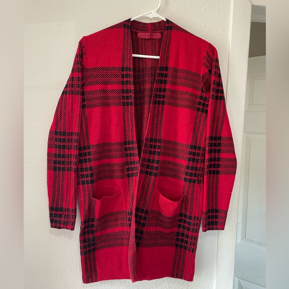 LOVE SCARLETT WOMEN’S LONG RED CHECKED COAT
